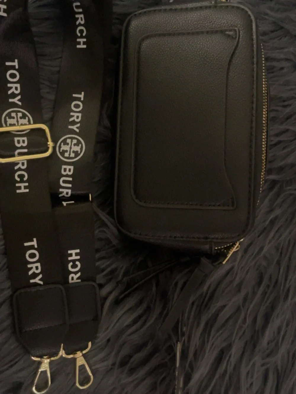 Tory Burch Black Leather Logo Crossbody Bag with Branded Strap